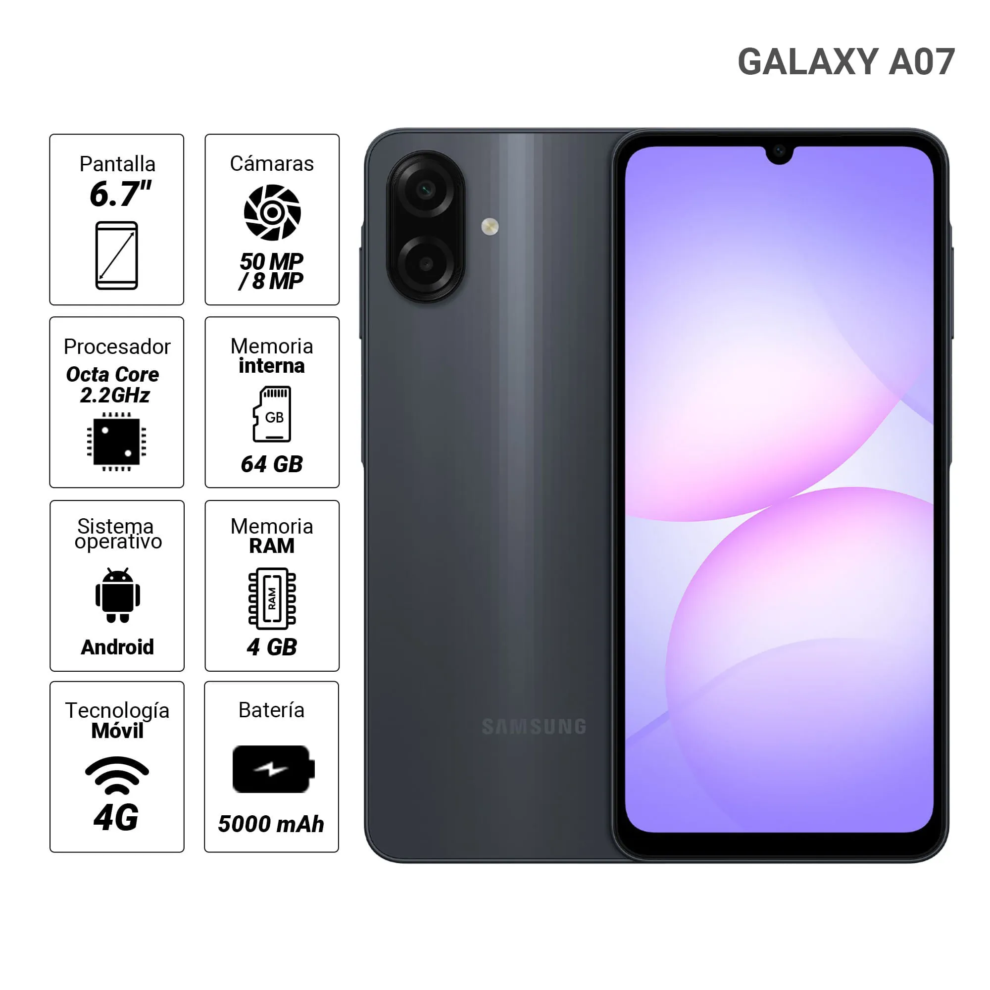 Samsung A07 64GB / 4GB - celular en venta en Synapstock